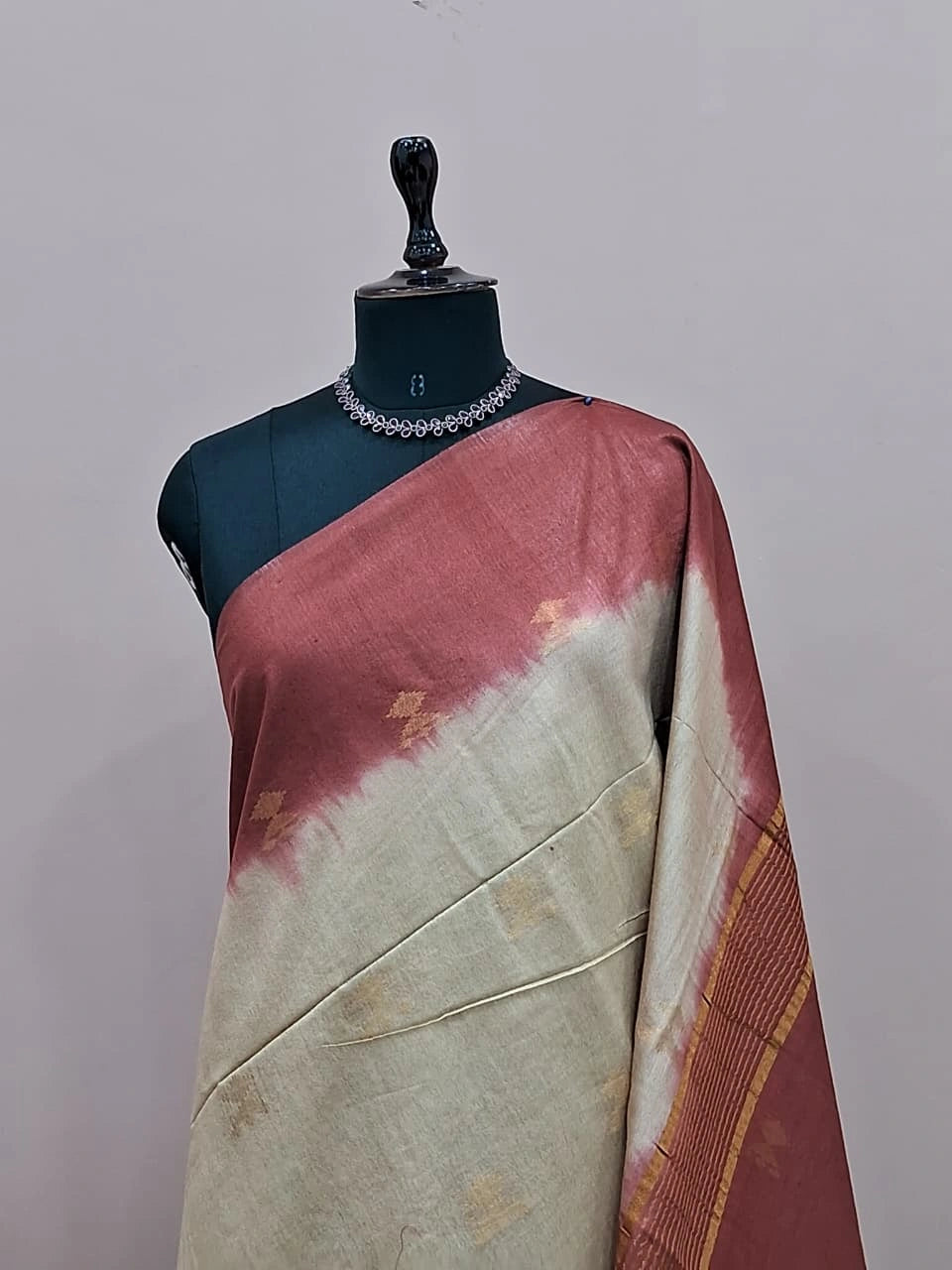 Cream Pure Bamboo Silk Saree 3