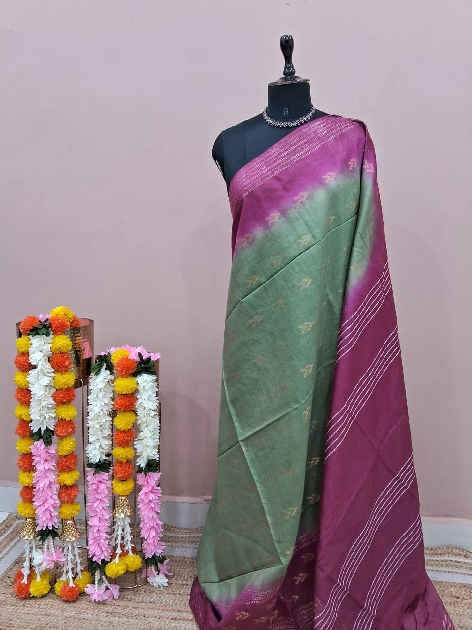 Green Bamboo Silk Saree 1