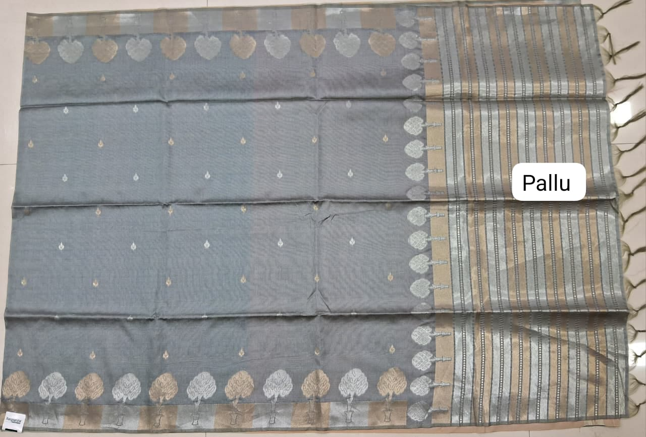 Grey Tussar Saree Pallu