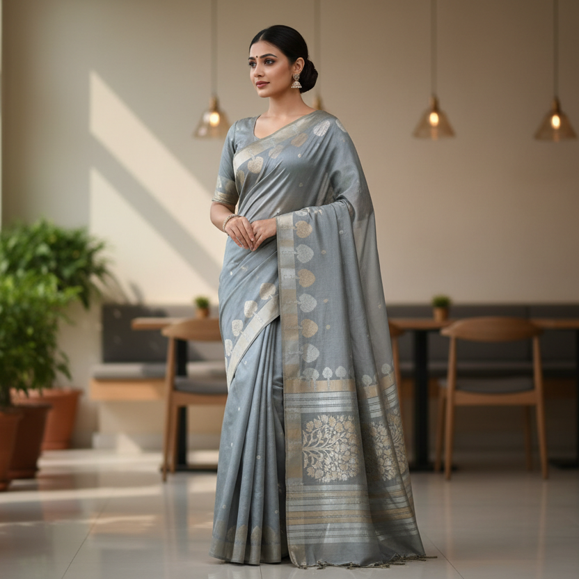 Grey Tussar Saree