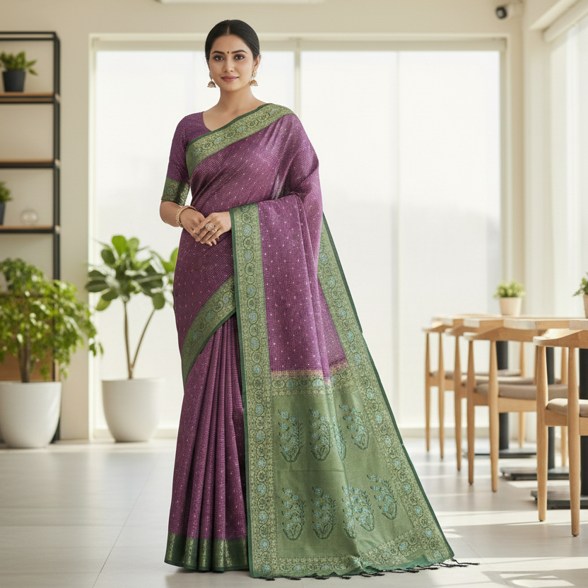 Wine Tussar Saree