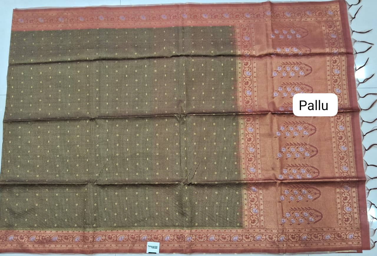 Army Green Tussar Saree pallu