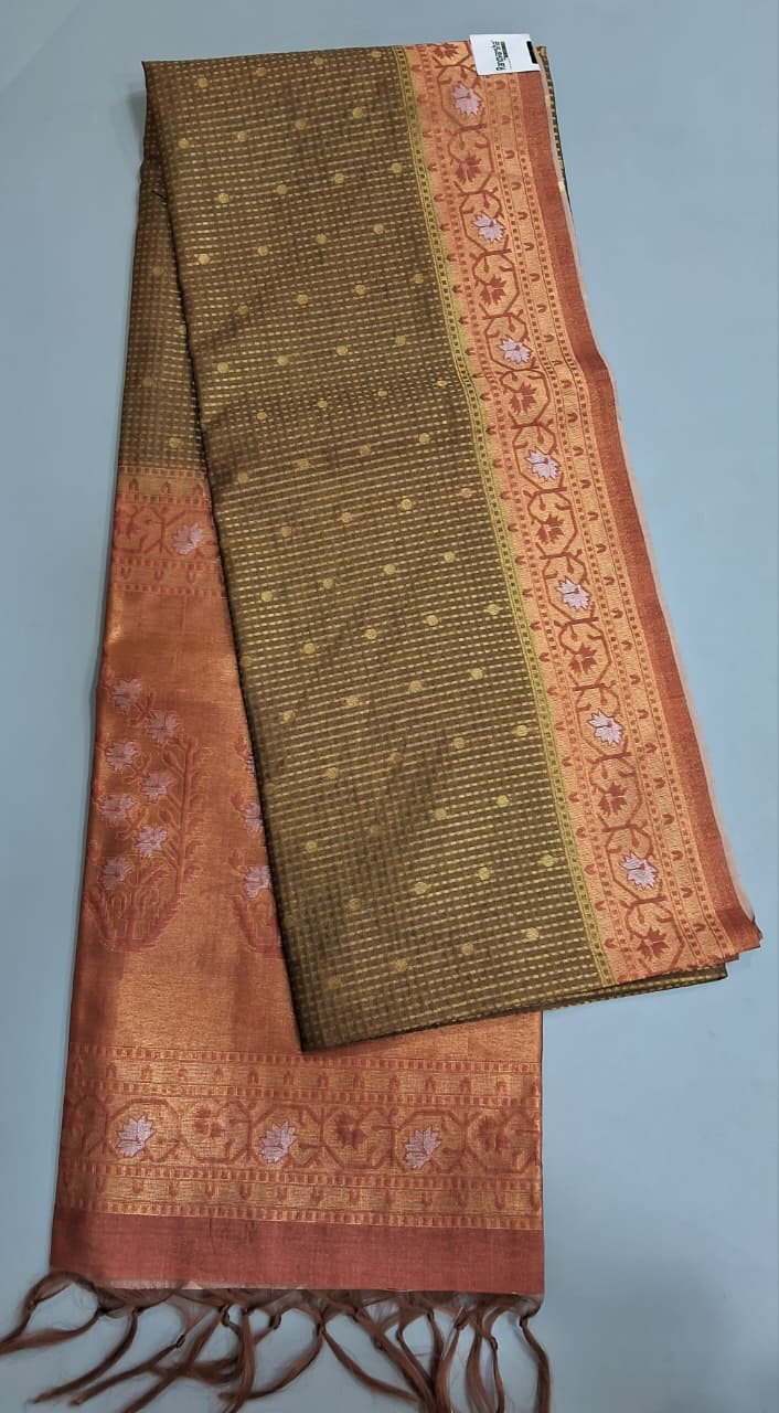 Army Green Tussar Saree