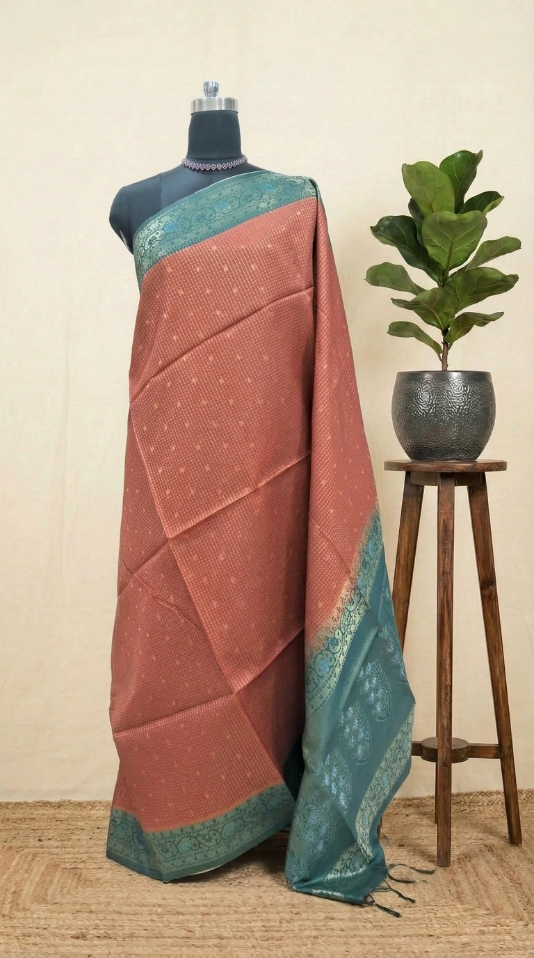 Tangerine Orange Pure Tussar Saree
