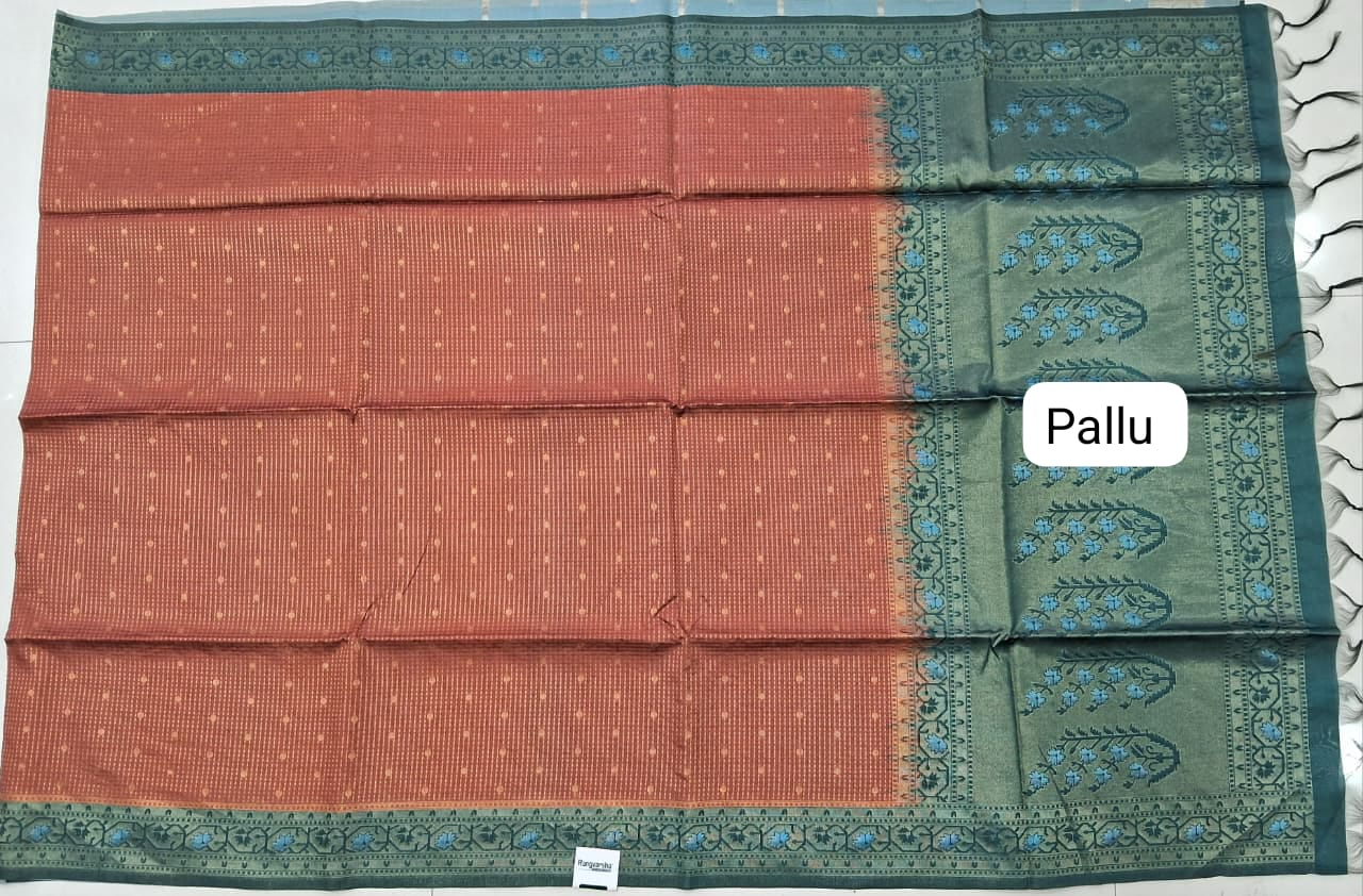 Tangerine Orange Tussar Saree Pallu