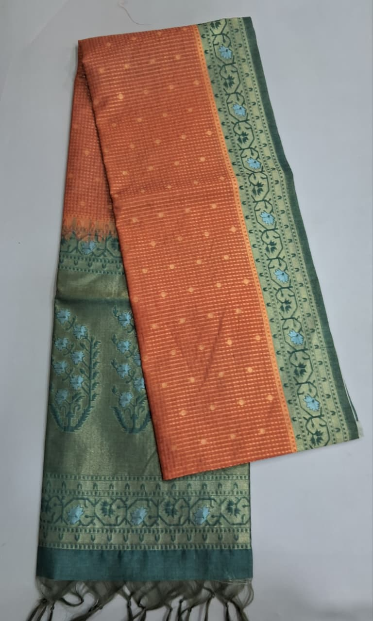 Tangerine Orange Tussar Saree