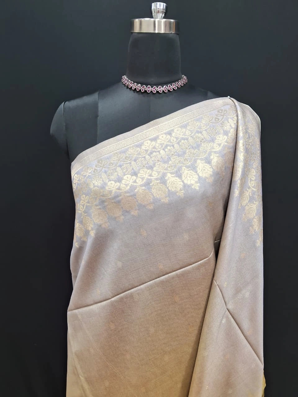 Shaded Mustard Yellow and Grey Tussar Saree 