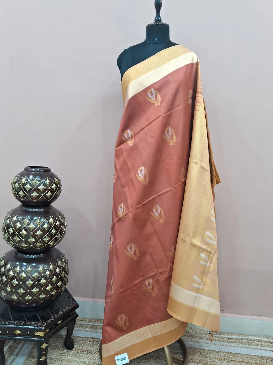 Brown Banarasi Tussar saree 