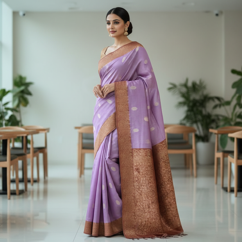 Lavender Tussar Saree