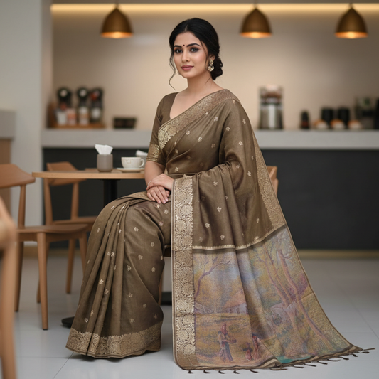 Walnut Brown Tussar Saree