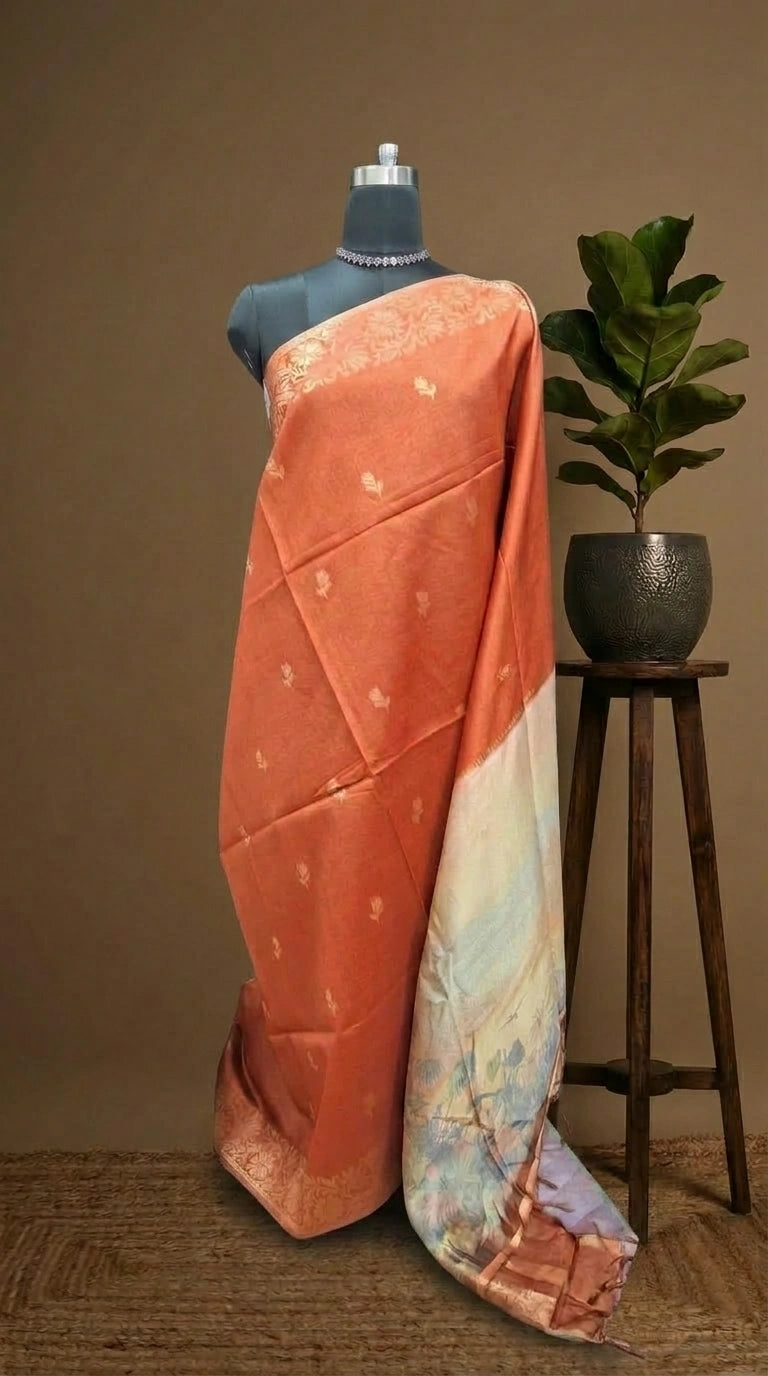 Tangarine Orange Tussar Saree