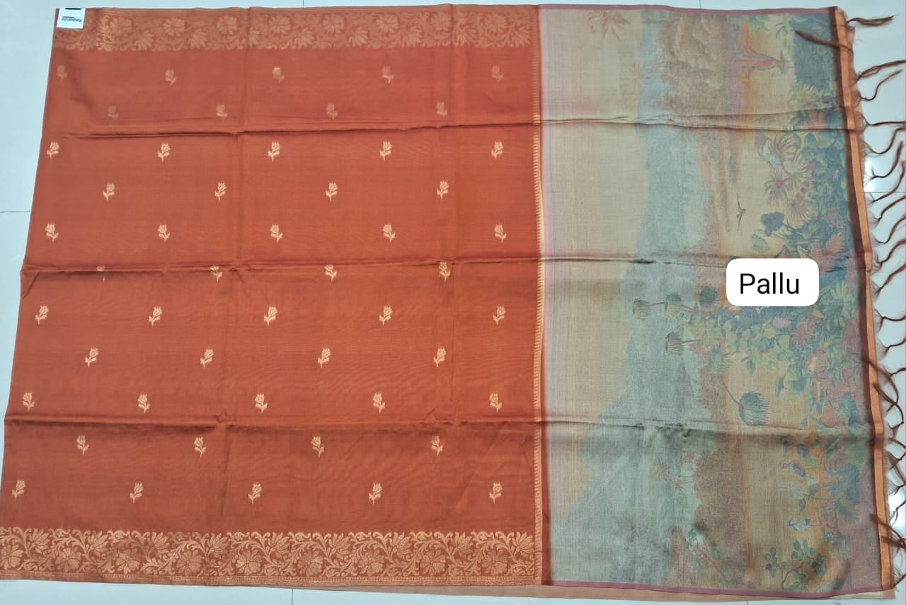 Tangarine Orange Tussar Saree Pallu