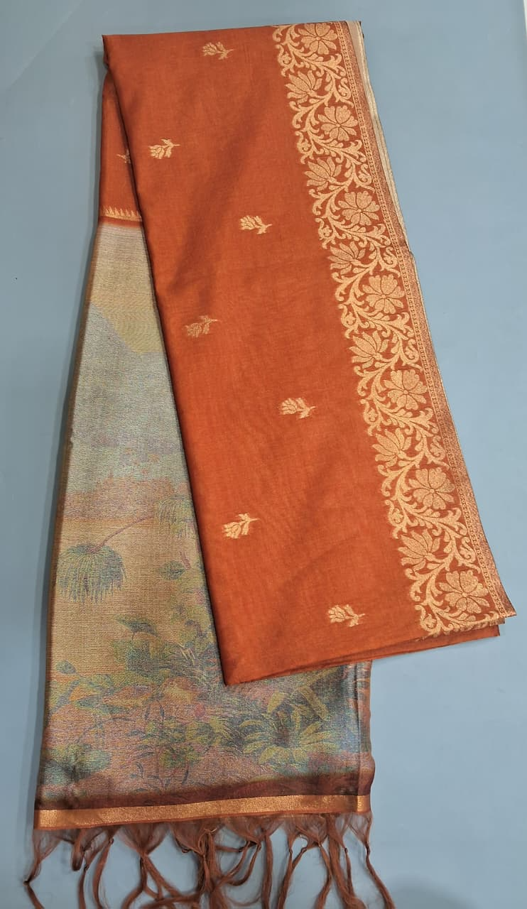 Tangarine Orange Tussar Saree