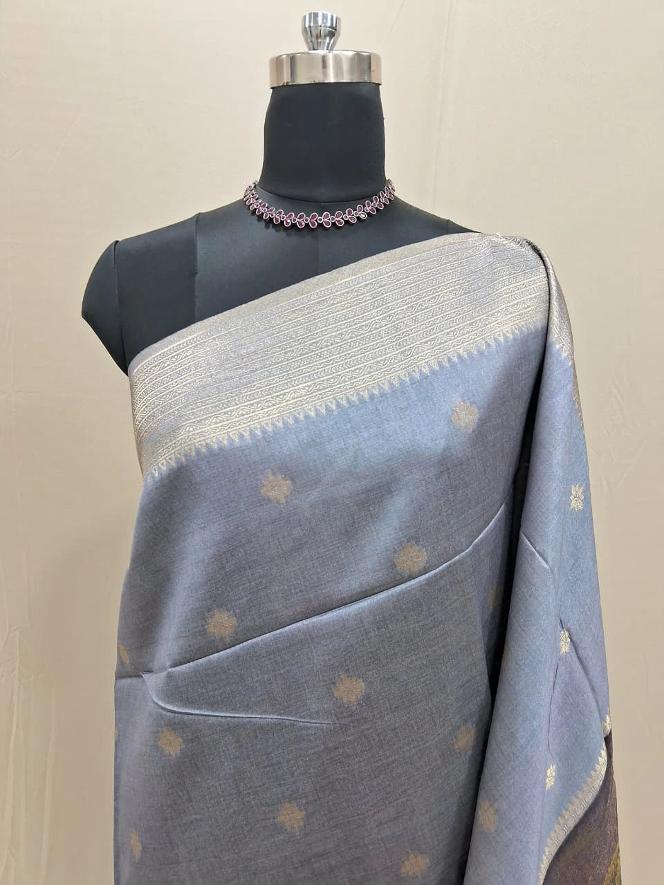 Slate Blue Tussar Saree 