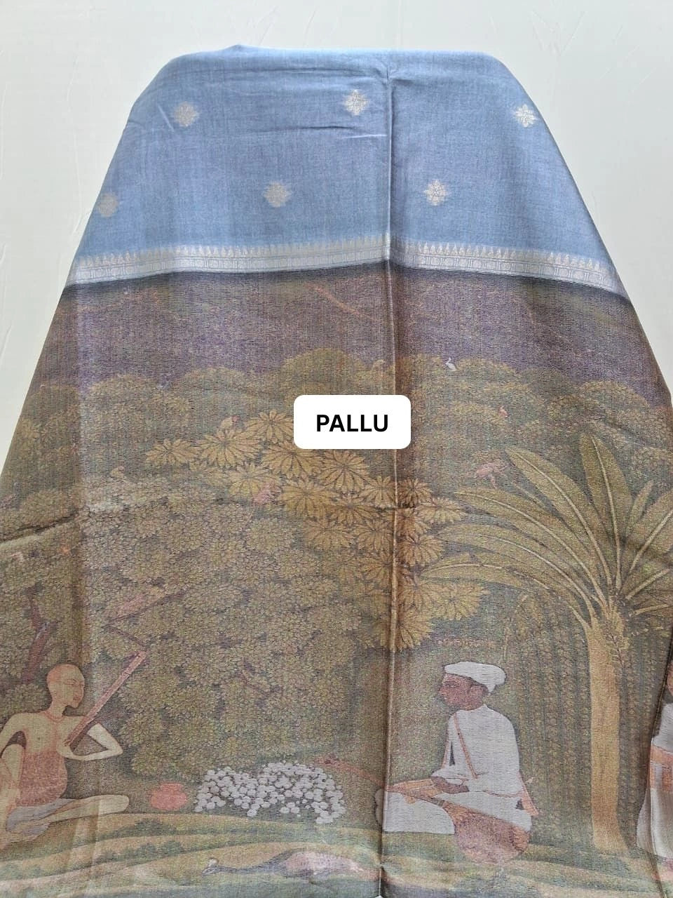 Slate Blue Tussar Saree pallu