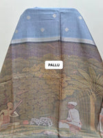 Slate Blue Tussar Saree pallu