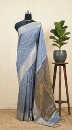 Slate Blue Tussar Saree