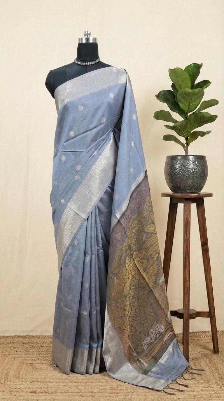 Slate Blue Tussar Saree