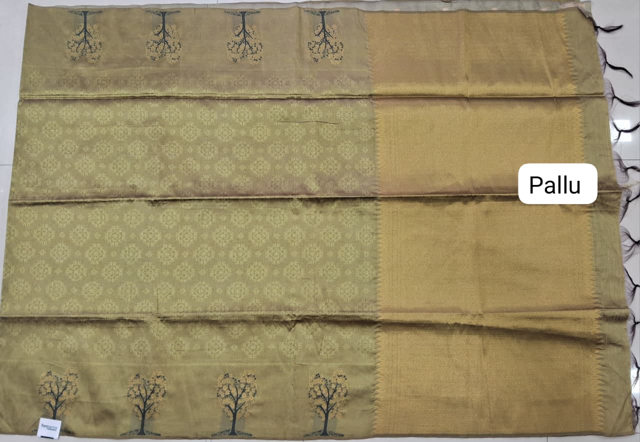 Citrus Green Tussar Saree Pallu