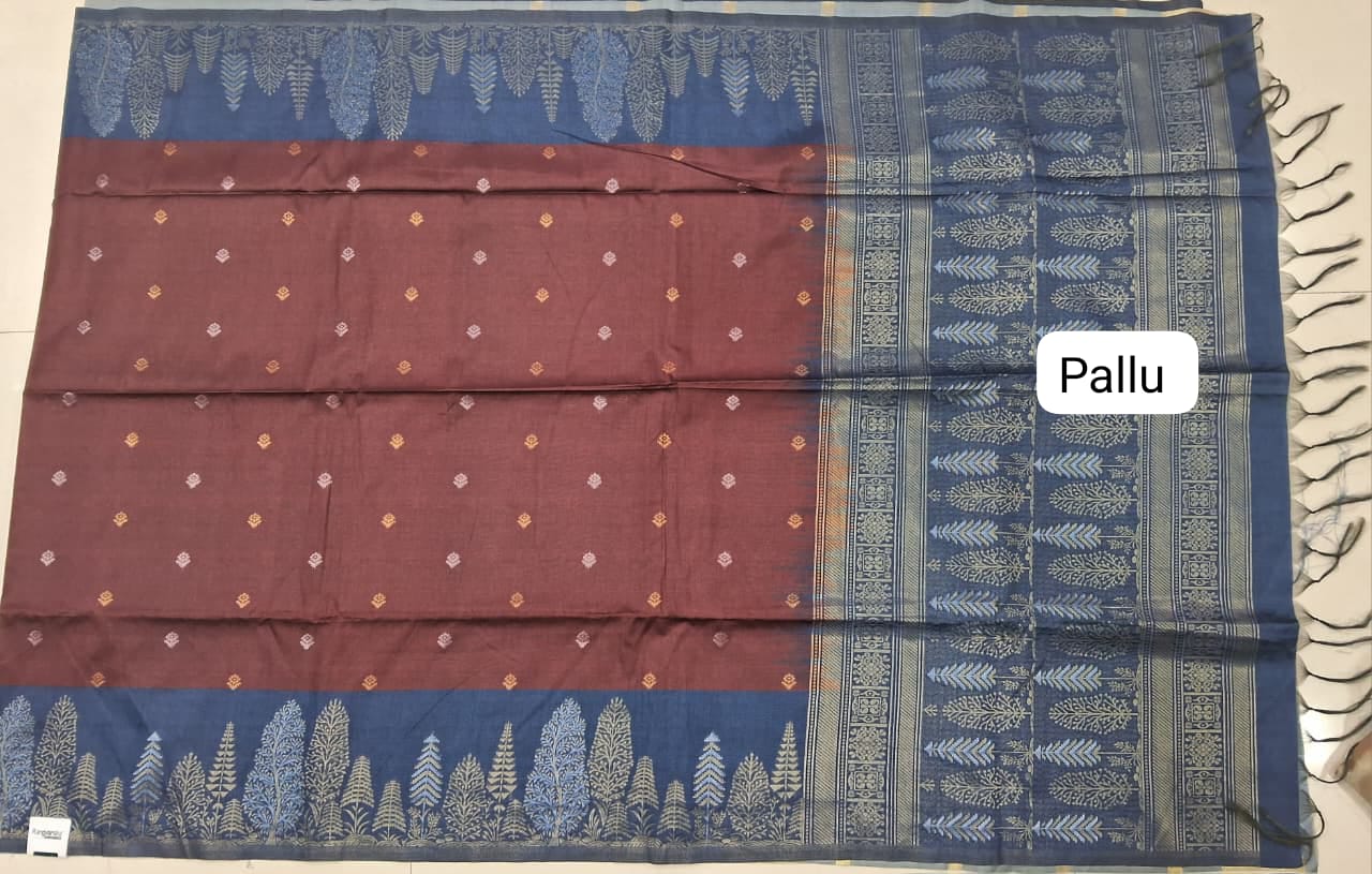 Chocolate Brown Tussar Saree Pallu