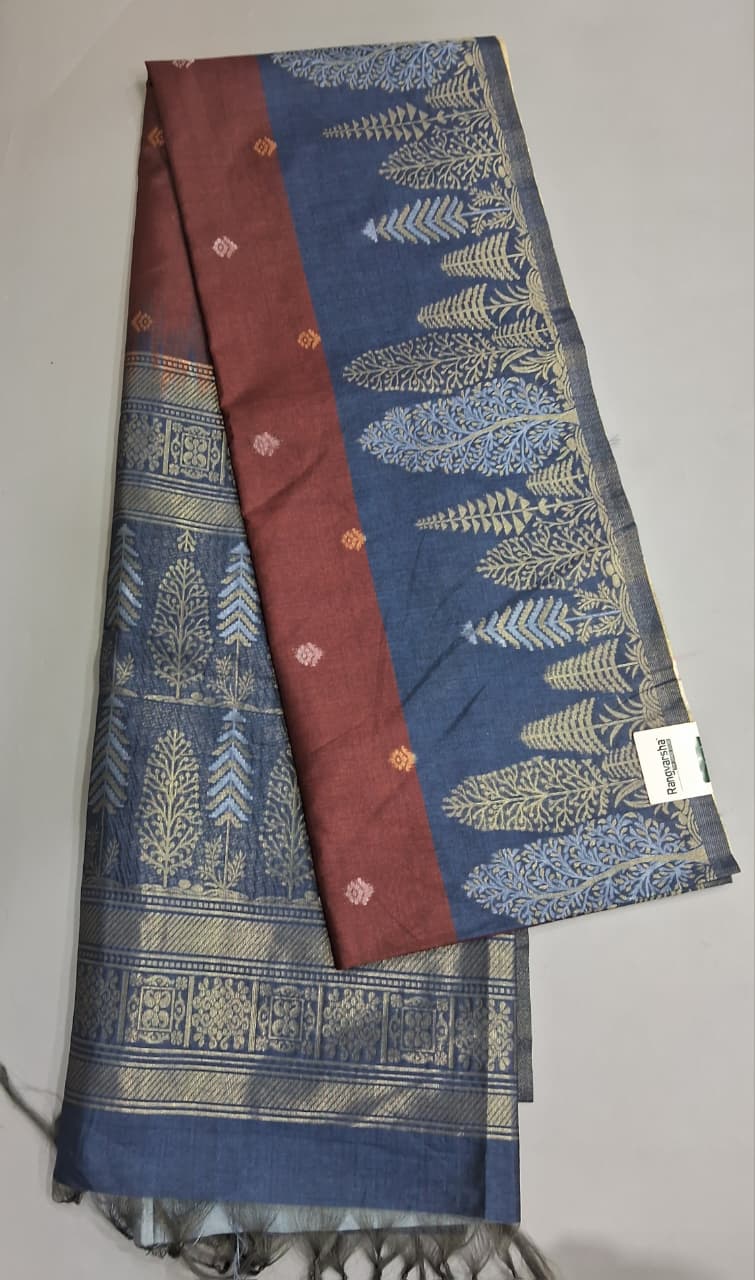 Chocolate Brown Tussar Saree