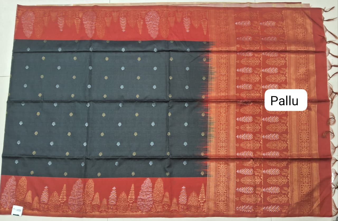 Black Tussar Saree Pallu