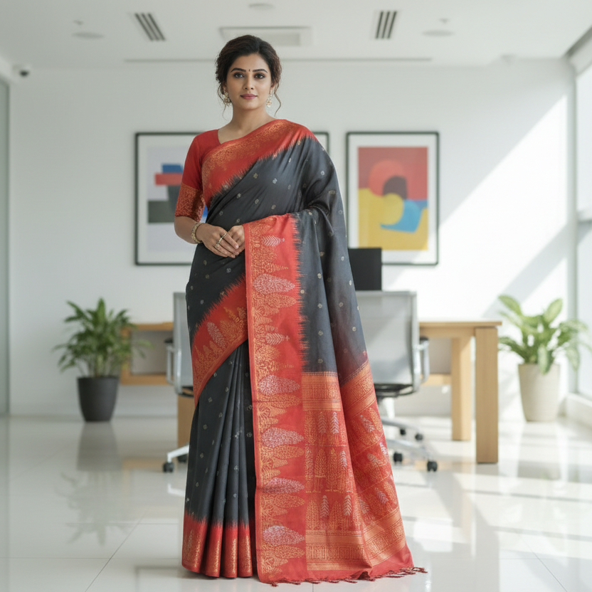 Black Tussar Saree