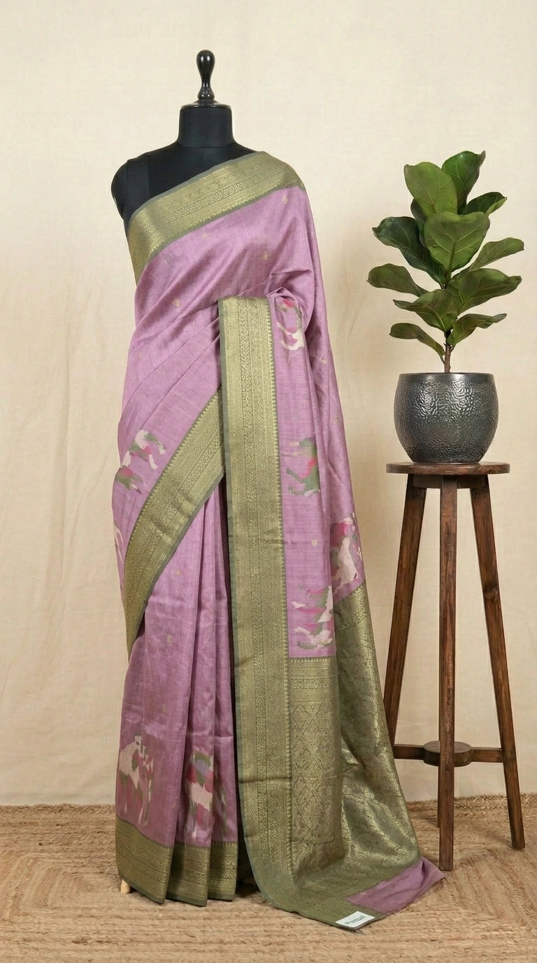 lavender Banarasi Tussar saree
