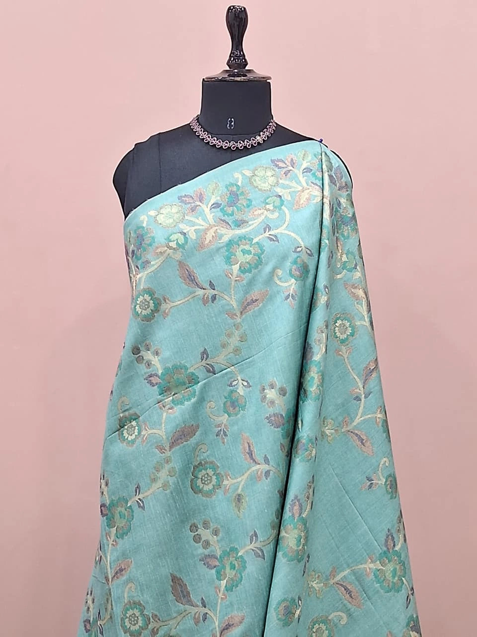Marine Blue Banarasi Tussar Saree 1