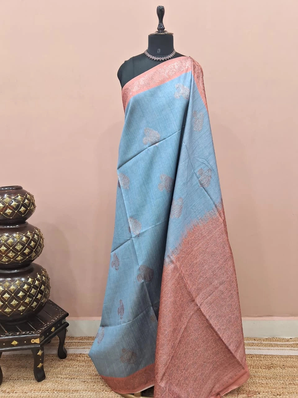 Baby Blue Banarasi Tussar Saree