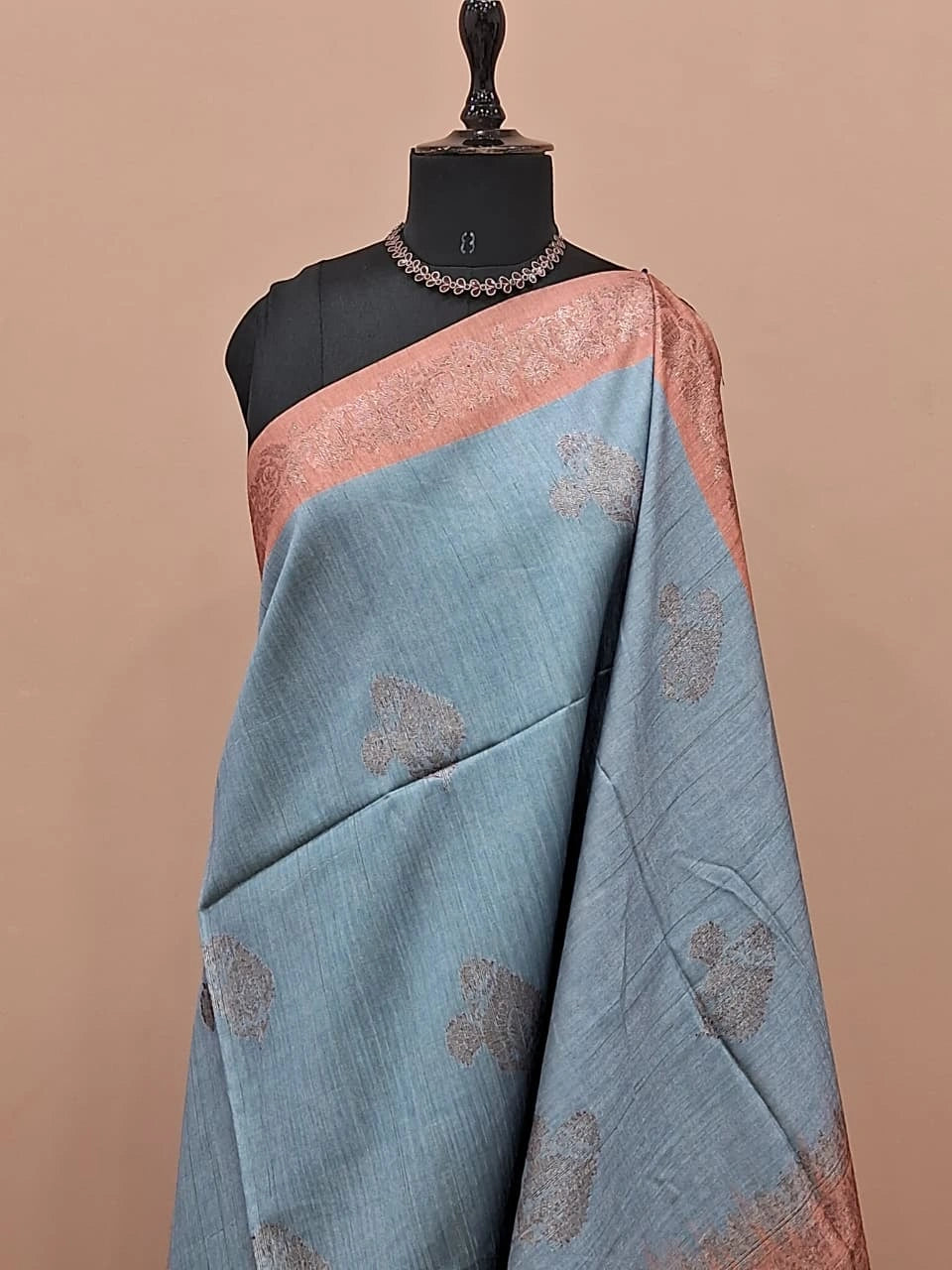 Baby Blue Banarasi Tussar Saree 1