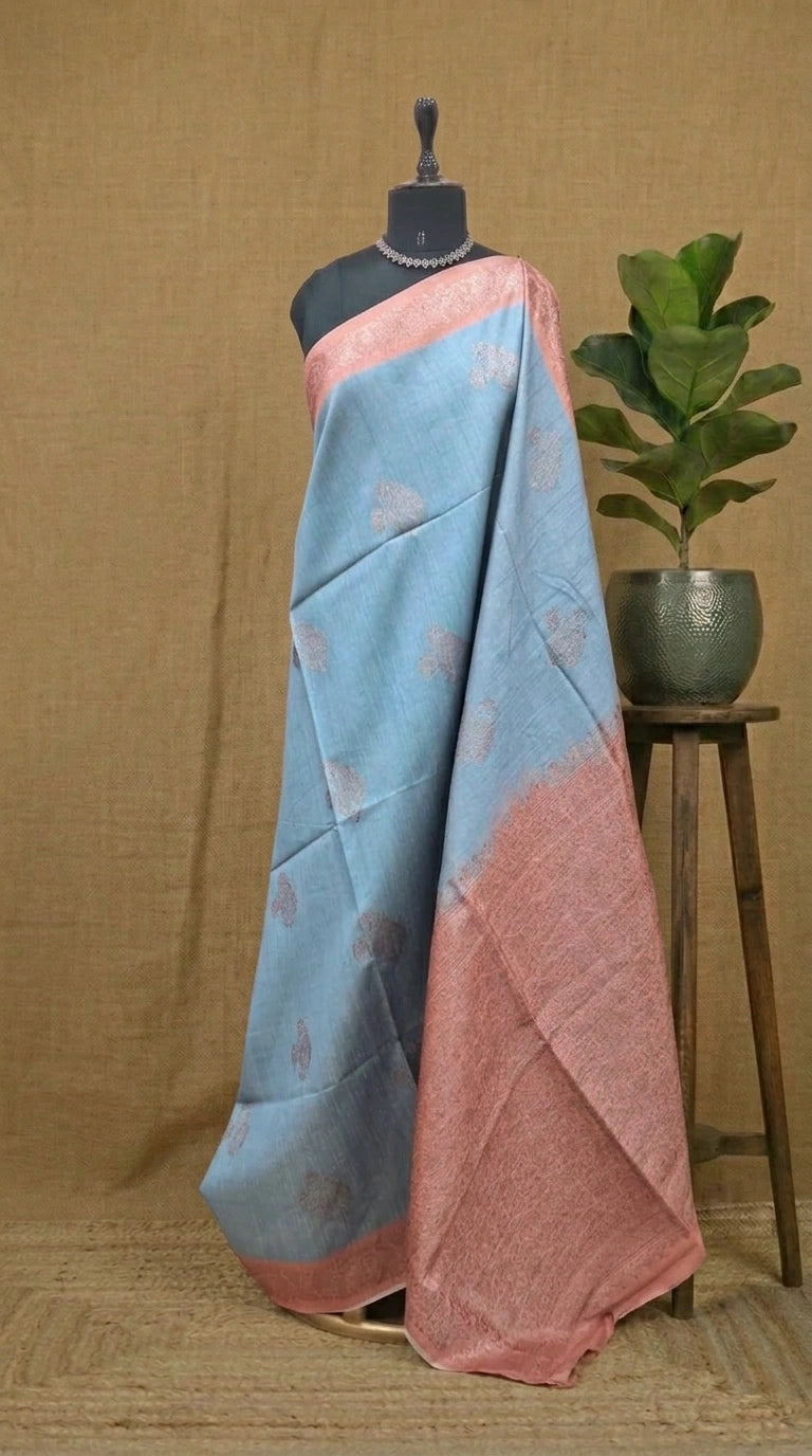 Baby Blue Banarasi Tussar Saree
