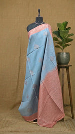 Baby Blue Banarasi Tussar Saree