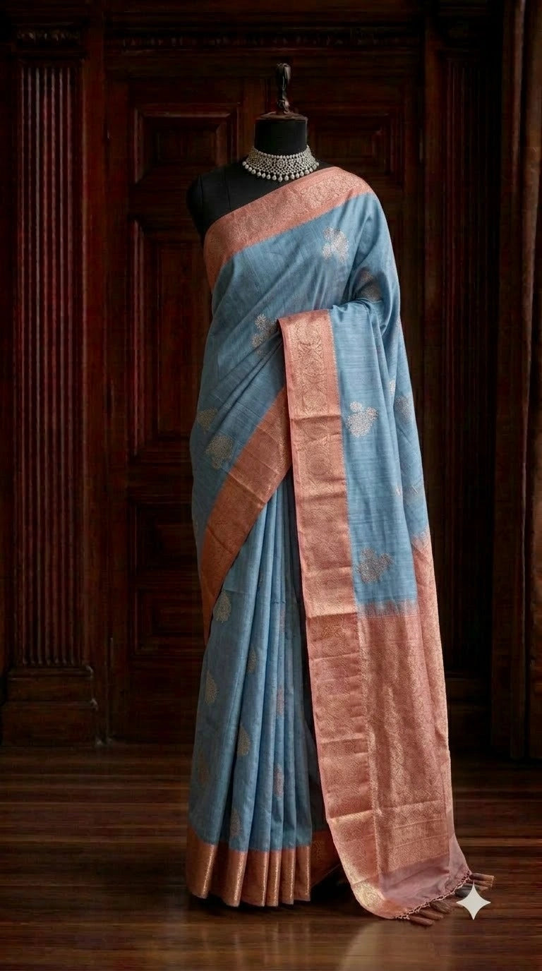 Baby Blue Banarasi Tussar Saree