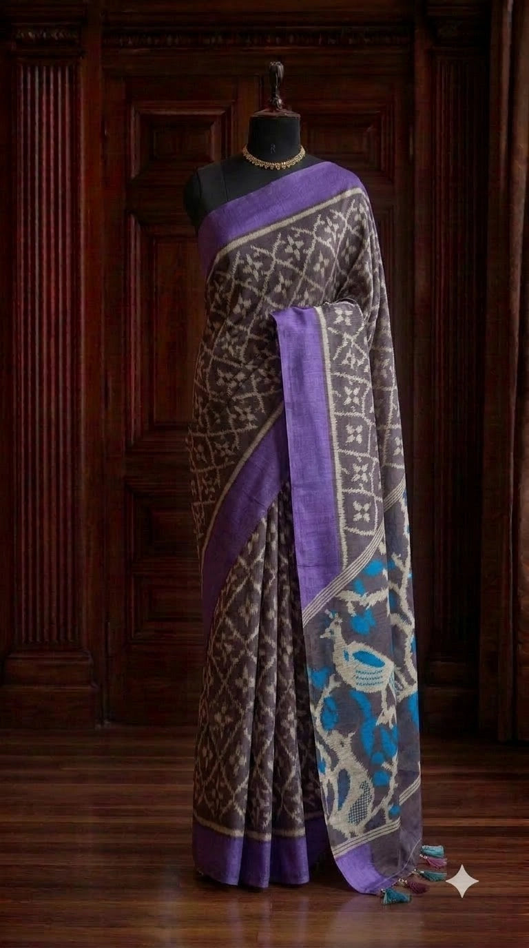 Dark Chocolate Brown Banarasi Tussar Saree 