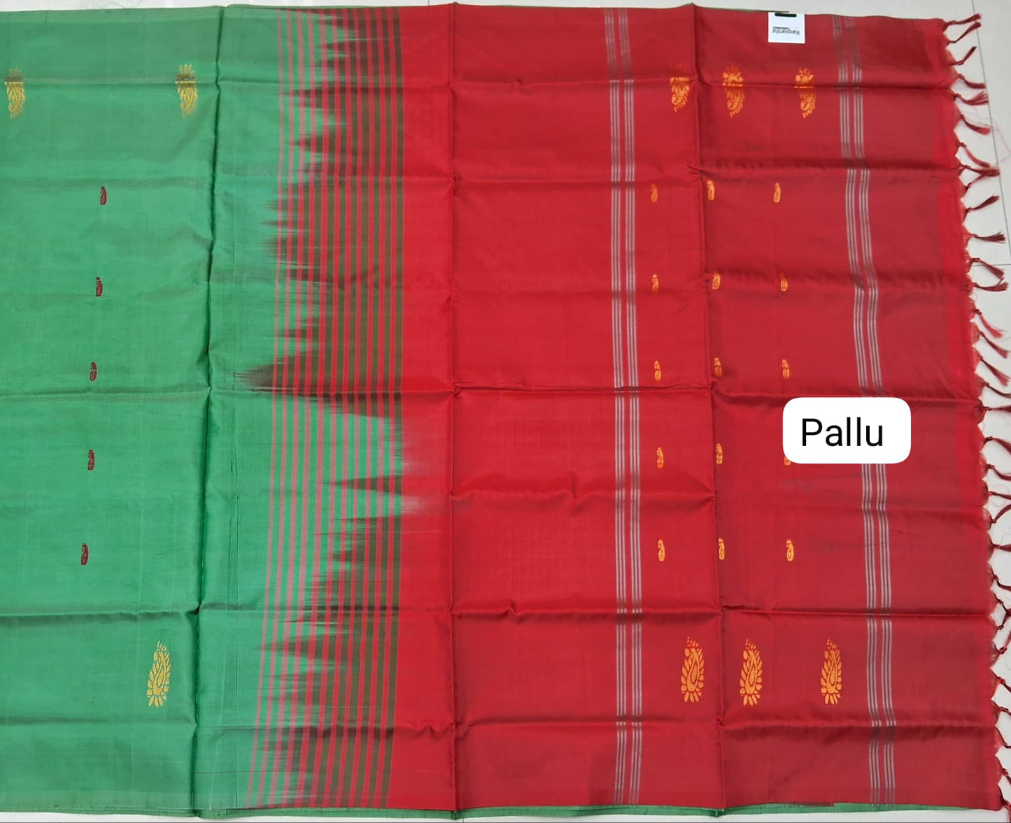 Mint Green Hand Woven Banana Silk Saree pallu
