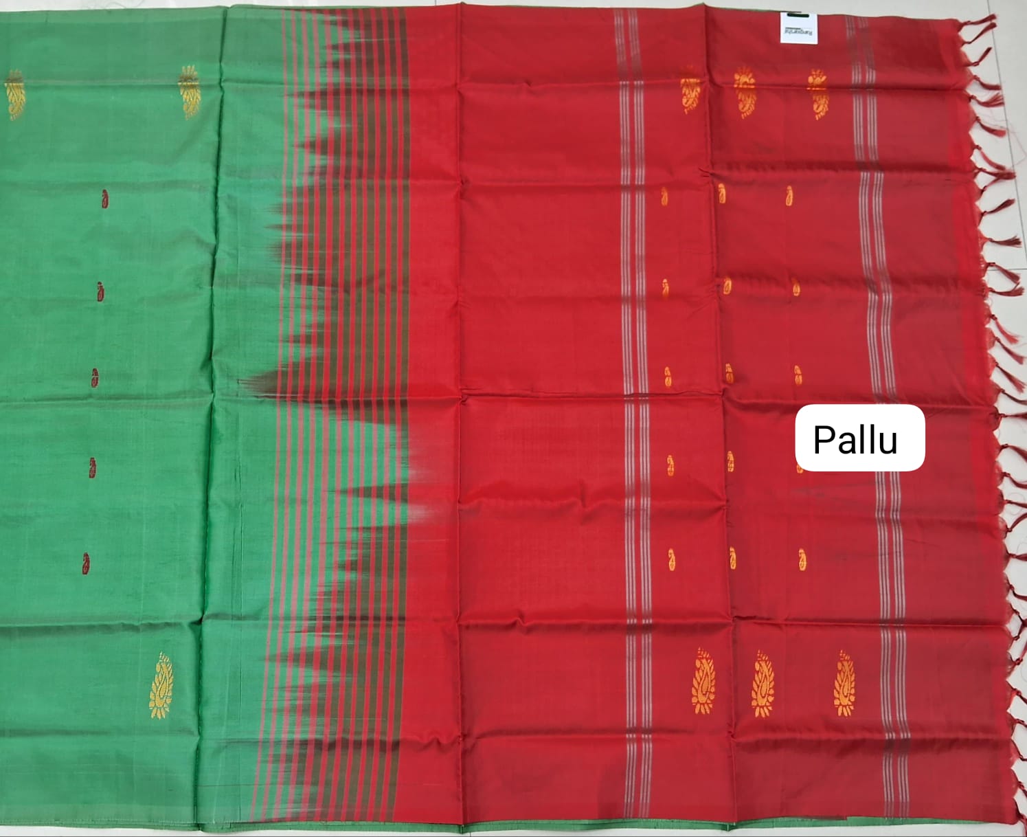 Mint Green Hand Woven Banana Silk Saree pallu