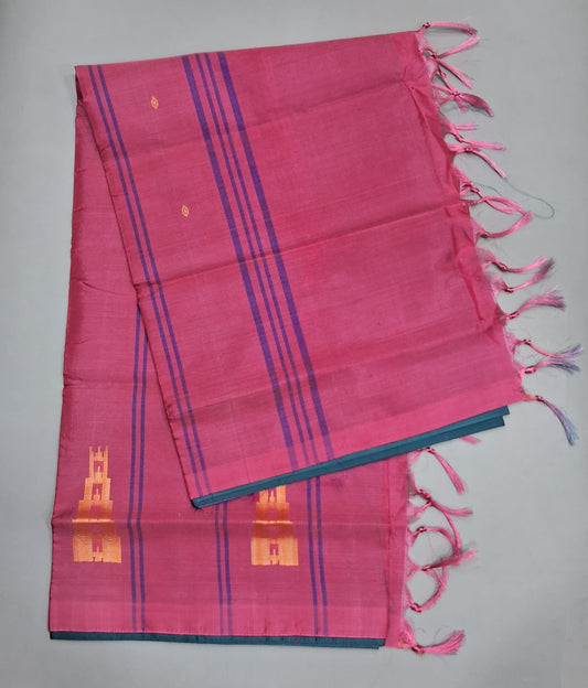 Peacock Blue Hand Woven Banana Silk Saree