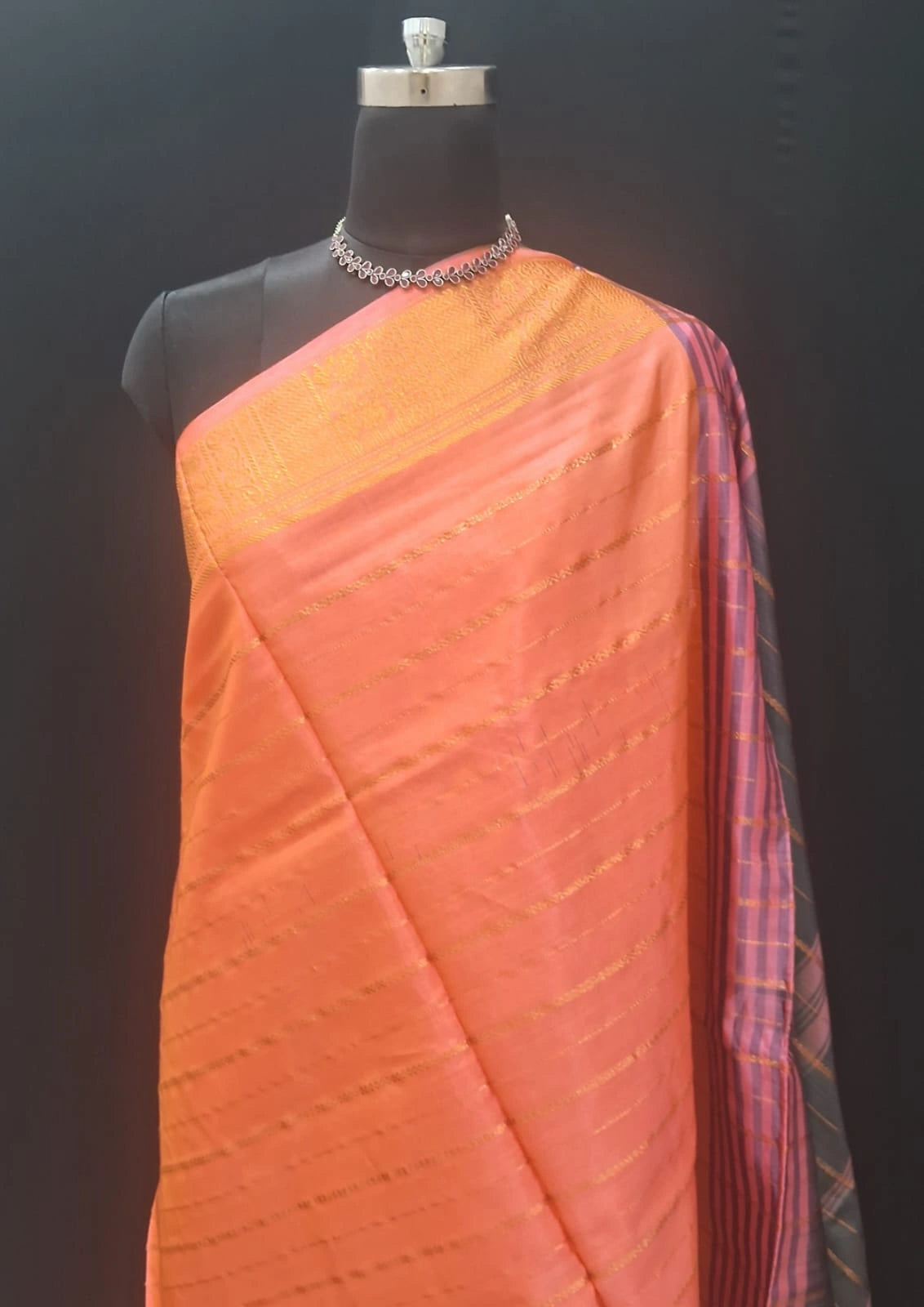 Tangerine Orange Hand Woven Banana Silk Saree 1