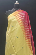 Light Lemon Yellow Hand Woven Banana Silk Saree 1