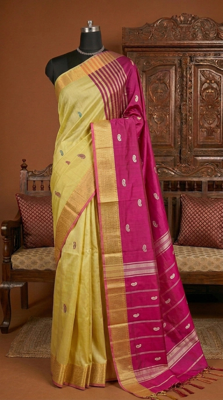 Light Lemon Yellow HandWoven Banana Silk Saree