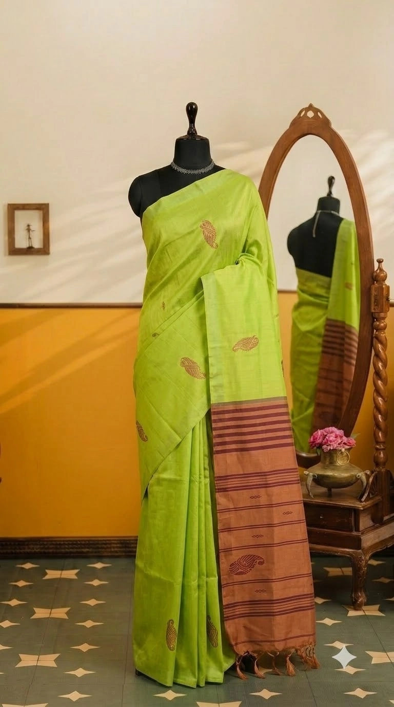 Bright Green Handwoven Banana Silk Saree 