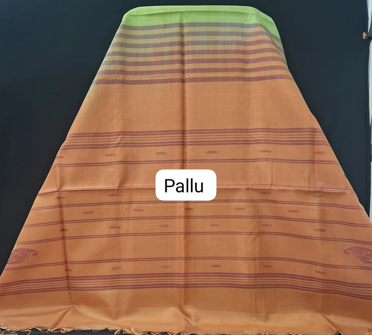 Bright Green Handwoven Banana Silk Saree pallu
