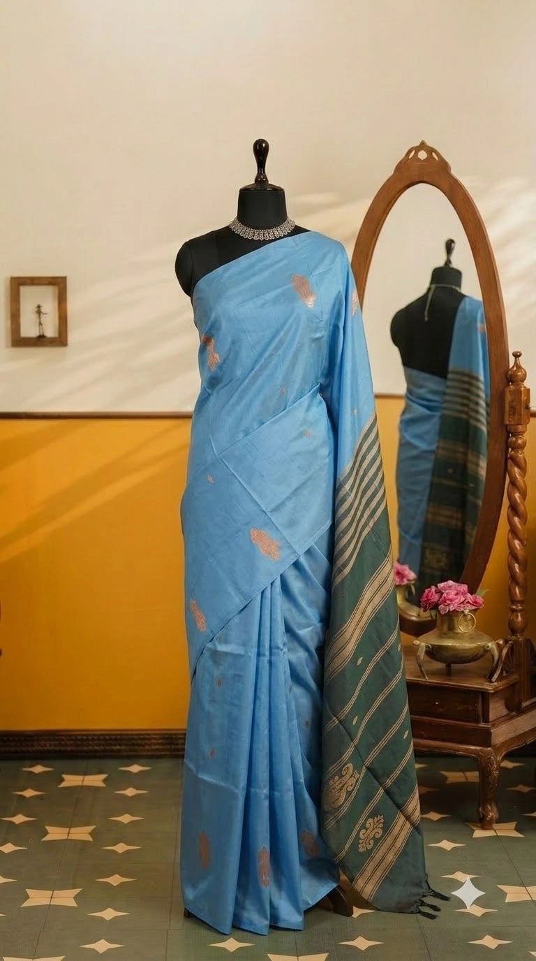 Sky Blue Handwoven Banana Silk Saree 