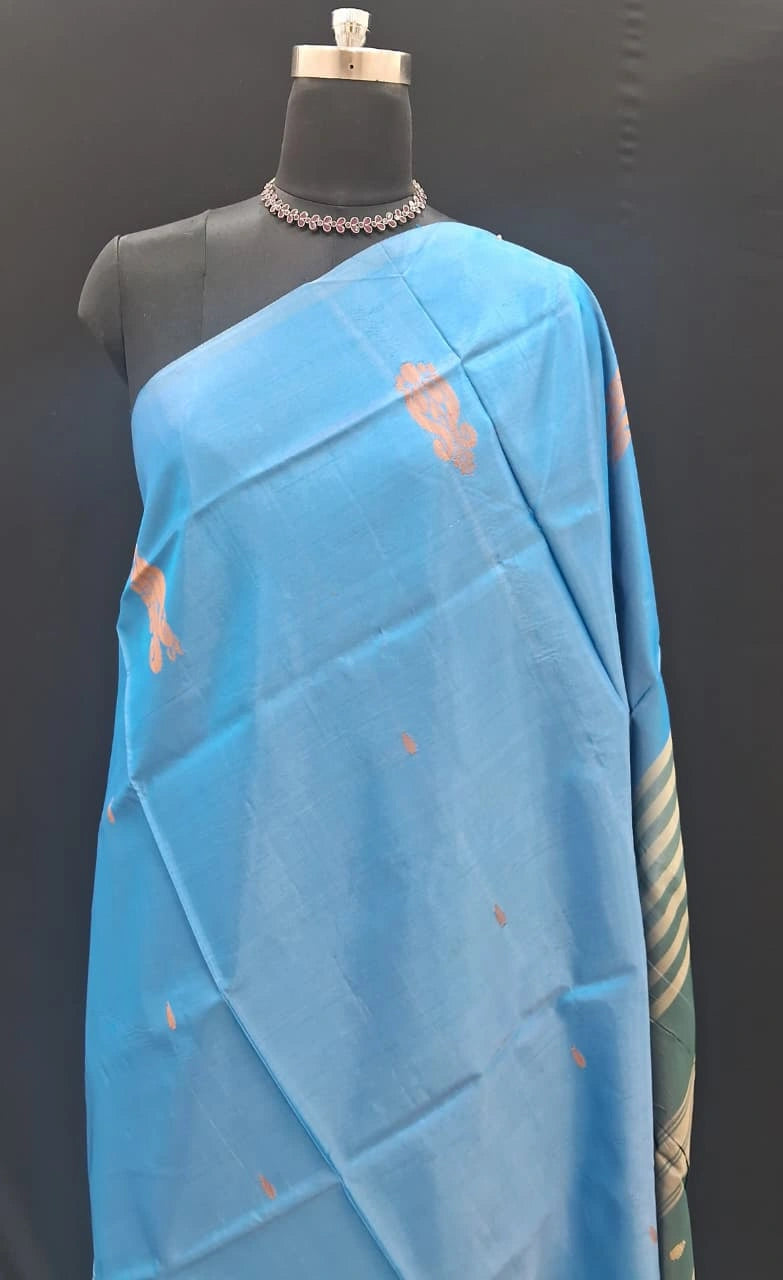 Sky Blue Handwoven Banana Silk Saree 1