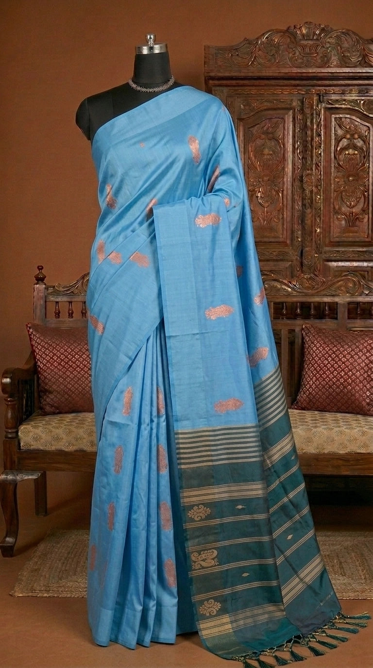 Sky Blue Handwoven Banana Silk Saree 