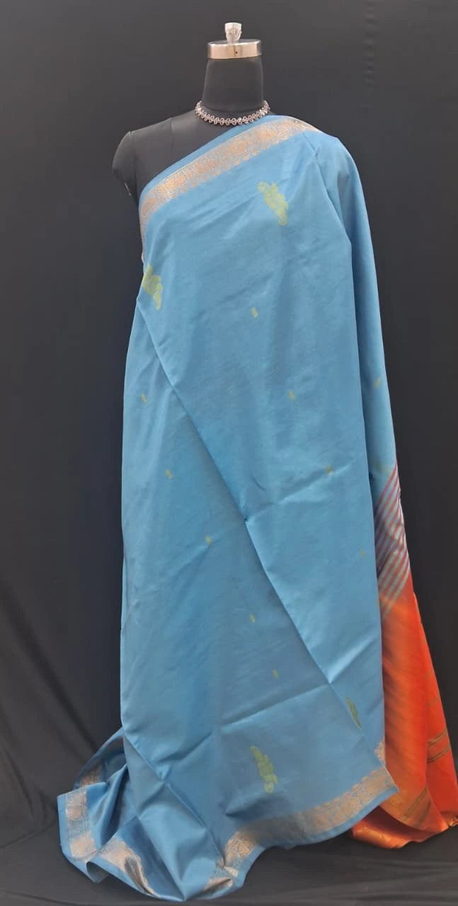 Electric Blue Handwoven Banana Silk Saree 