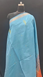 Electric Blue Handwoven Banana Silk Saree 1