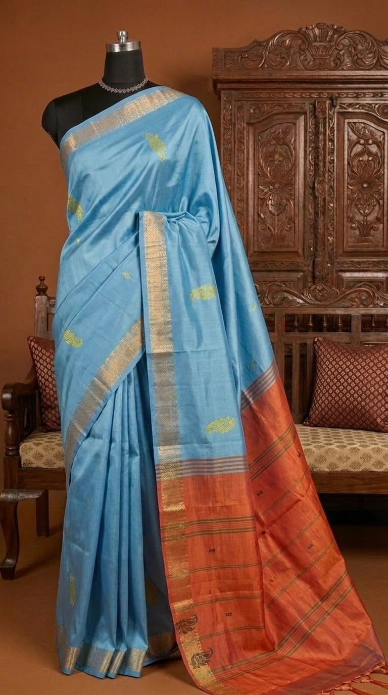 Electric Blue Handwoven Banana Silk