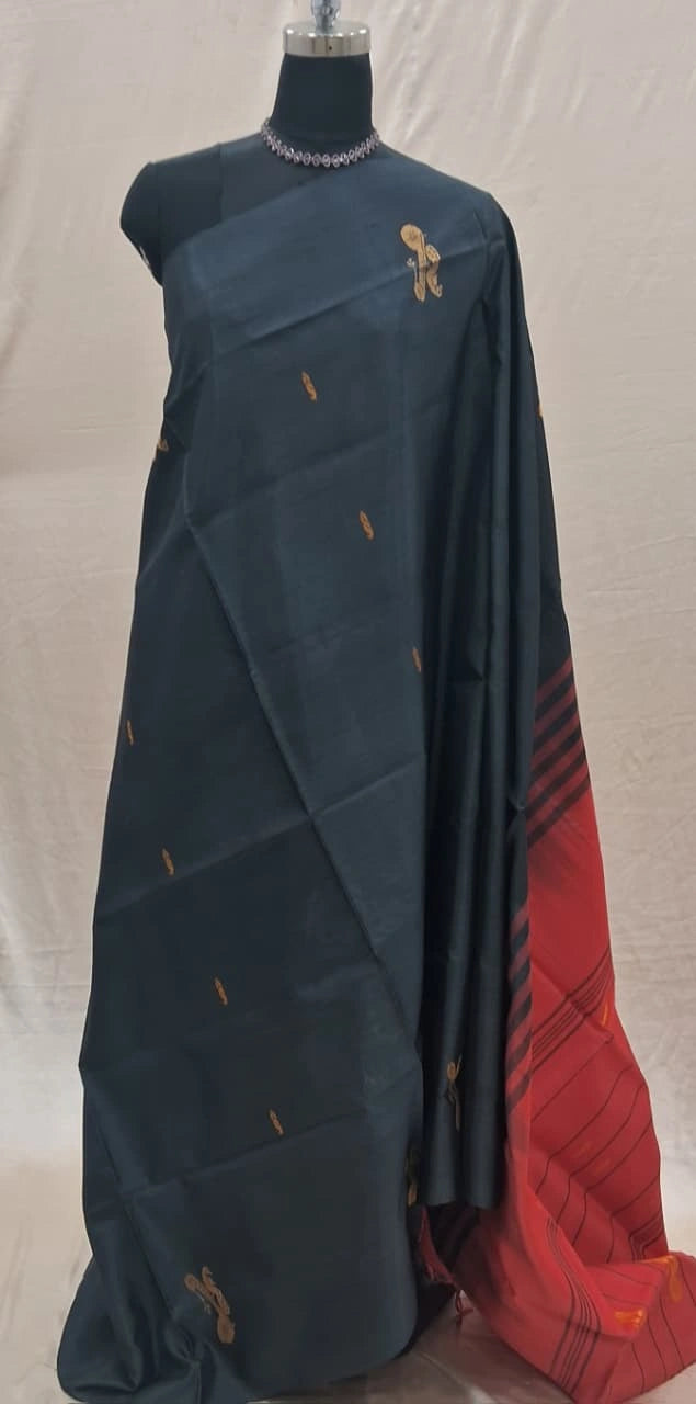 Deep Navy Blue Handwoven Banana Silk Saree 